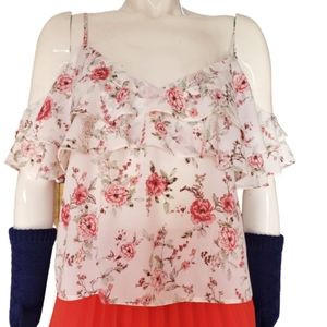 NWT Forever 21 White Floral Top Blouse Sz S